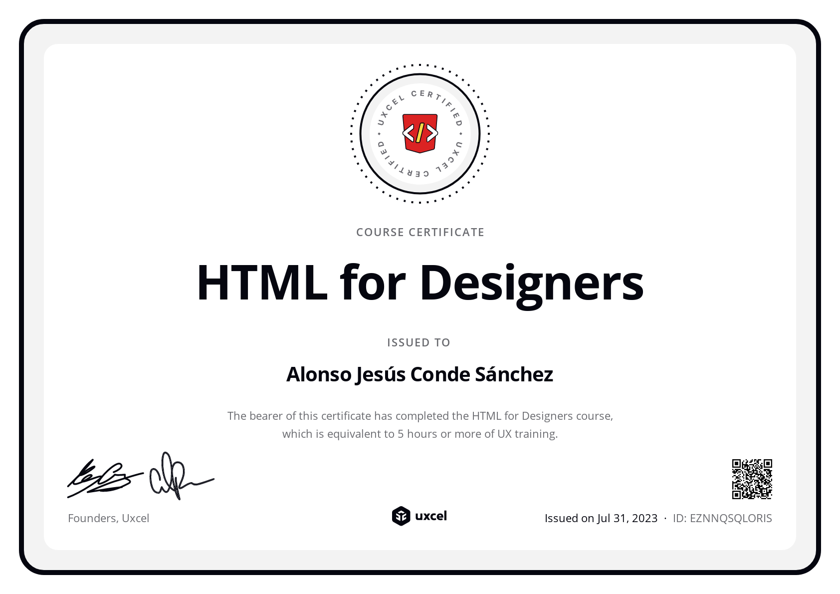 Alonso Jesús Conde Sánchez's certificate